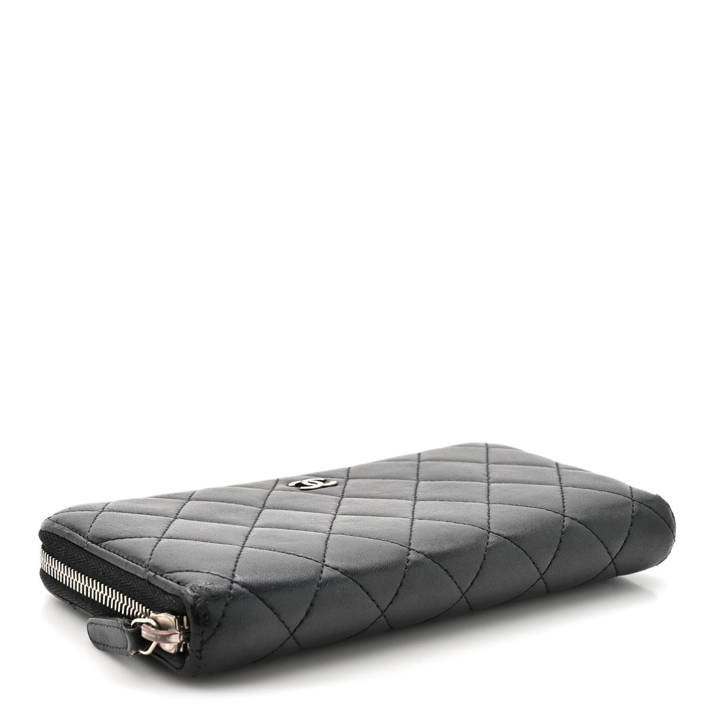 Lambskin Quilted Large Gusset Zip Around Wallet Black