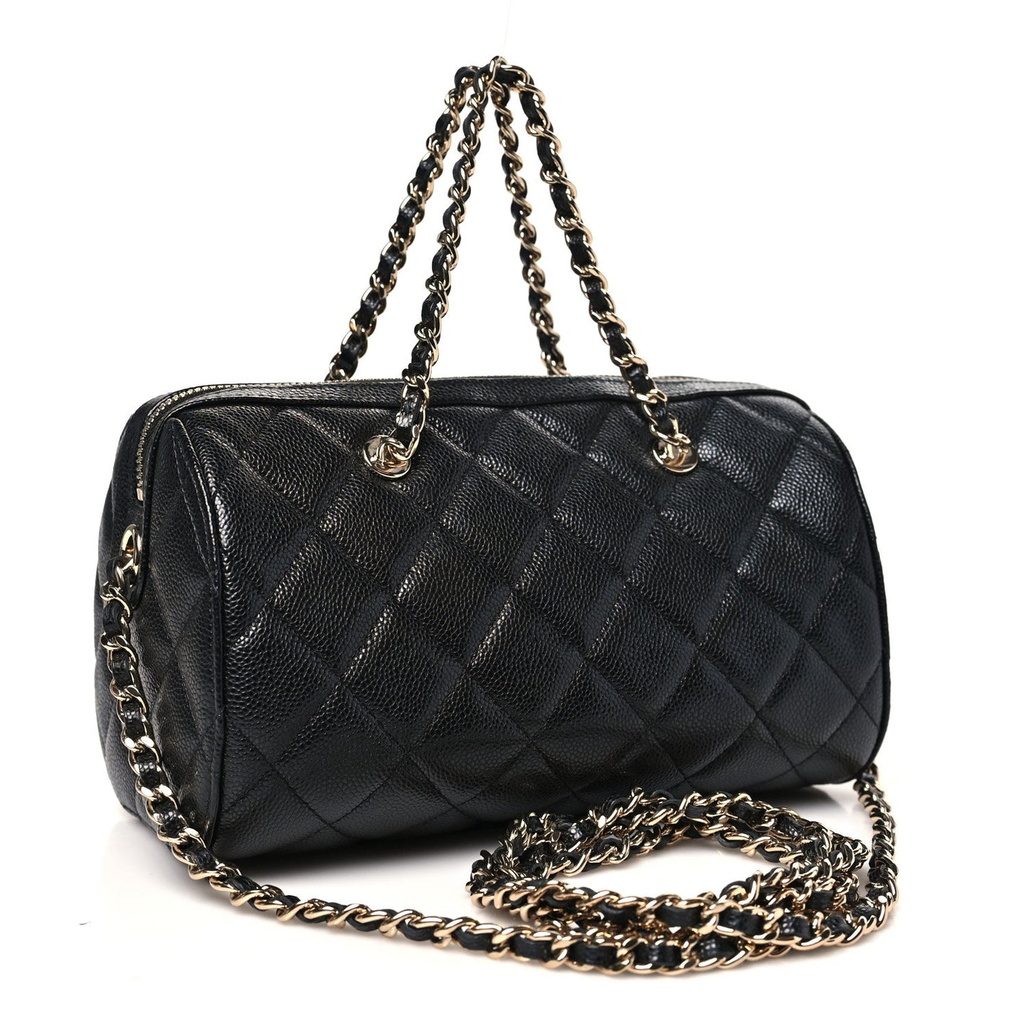 Caviar Quilted Barrel Clutch With Chain Black