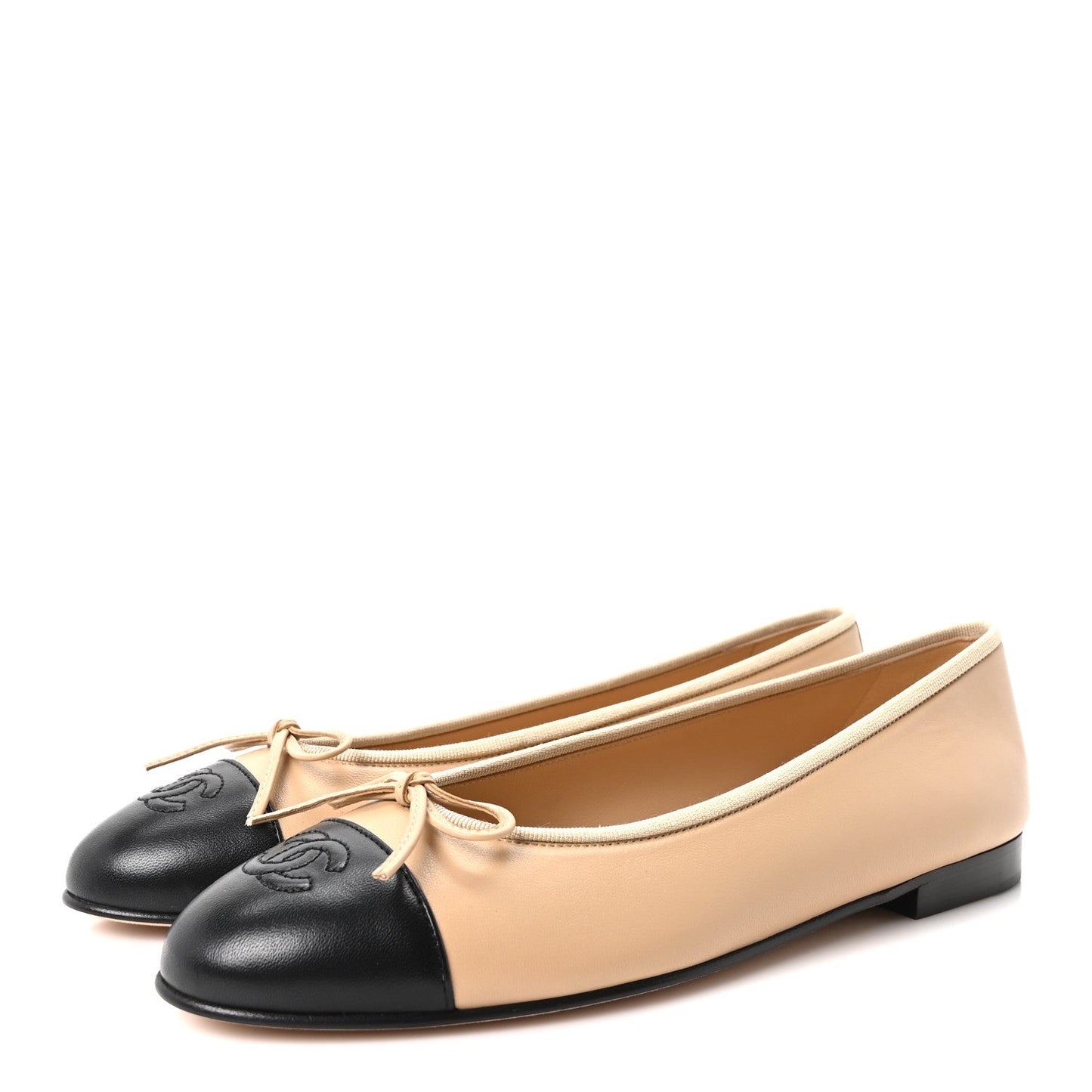 Lambskin Cap Toe CC Ballerina Flats 39.5 Beige Black