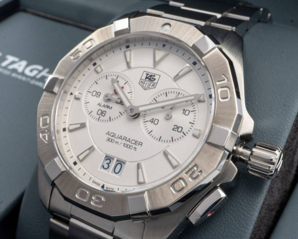 Tag Heuer Aquaracer Chronograph White Dial Silver Steel Strap Watch for Men - WAY111Y.BA0928