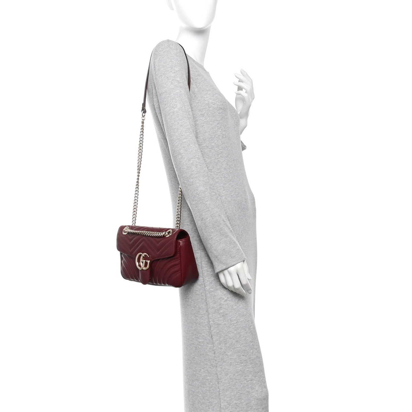 Calfskin Matelasse Small GG Marmont Shoulder Bag Rosso Ancora Red