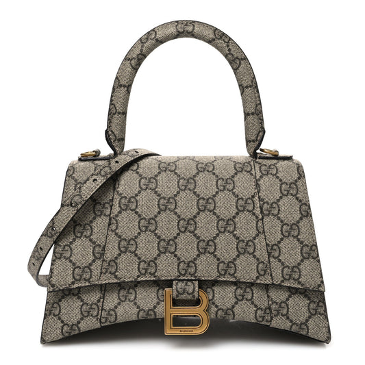 X GUCCI GG Supreme Monogram Small Hourglass Top Handle Bag Beige Ebony