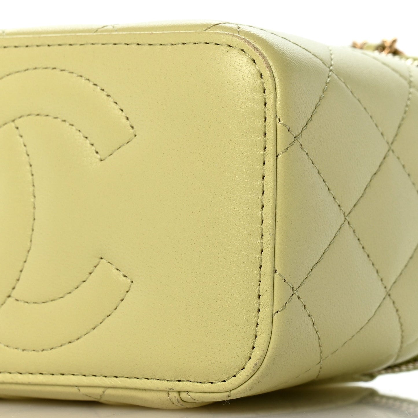 Lambskin Quilted Small Vanity Case With Chain Light Green