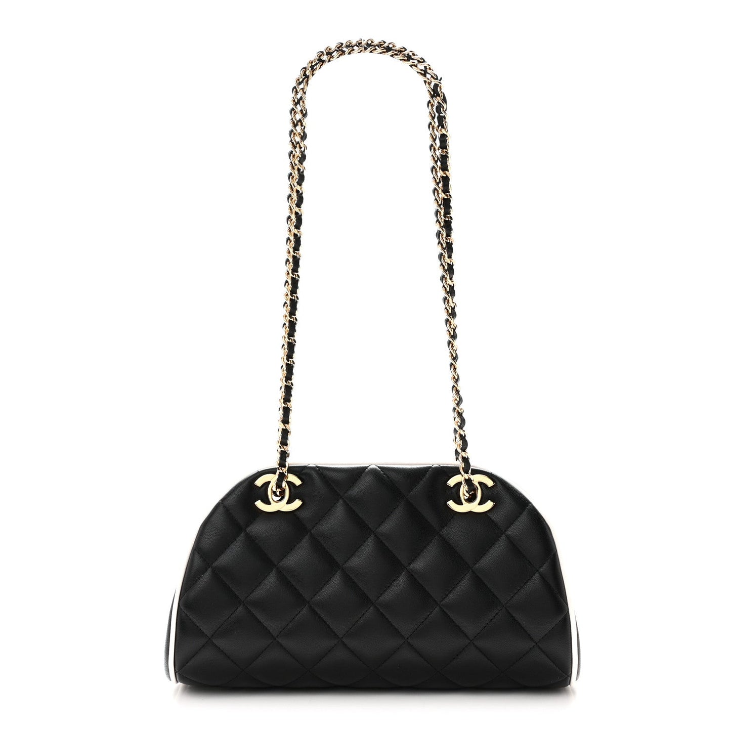 Lambskin Quilted Clutch With Chain Black White