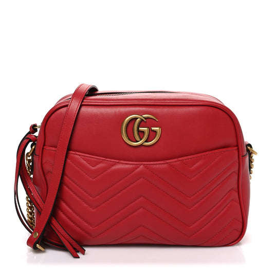 Calfskin Matelasse Medium GG Marmont Chain Shoulder Bag Hibiscus Red