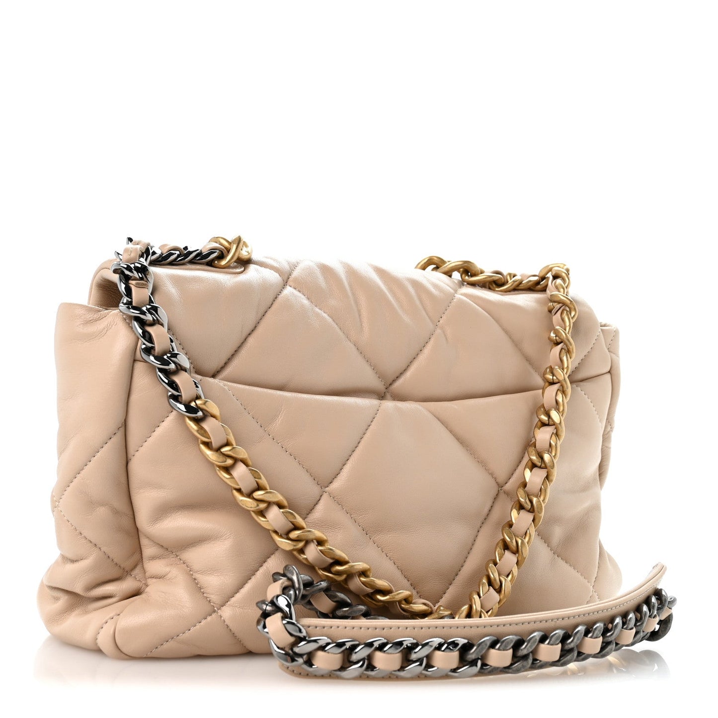 Lambskin Quilted Large Chanel 19 Flap Beige