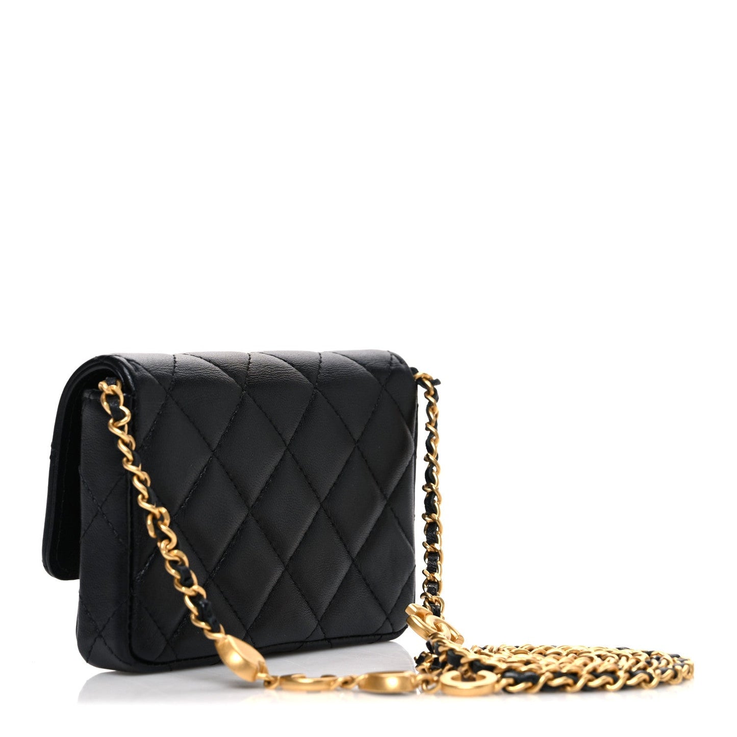 Lambskin Enamel Quilted Coco Hearts Clutch With Chain Black
