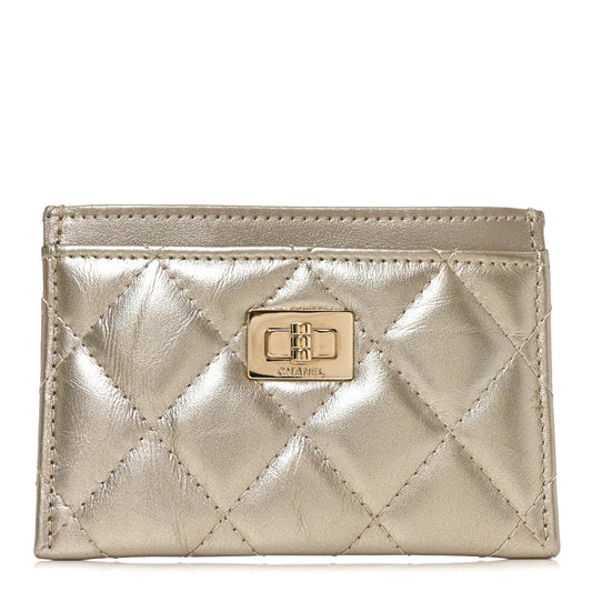 Metallic Aged Calfskin Quilted Reissue Card Holder Gold