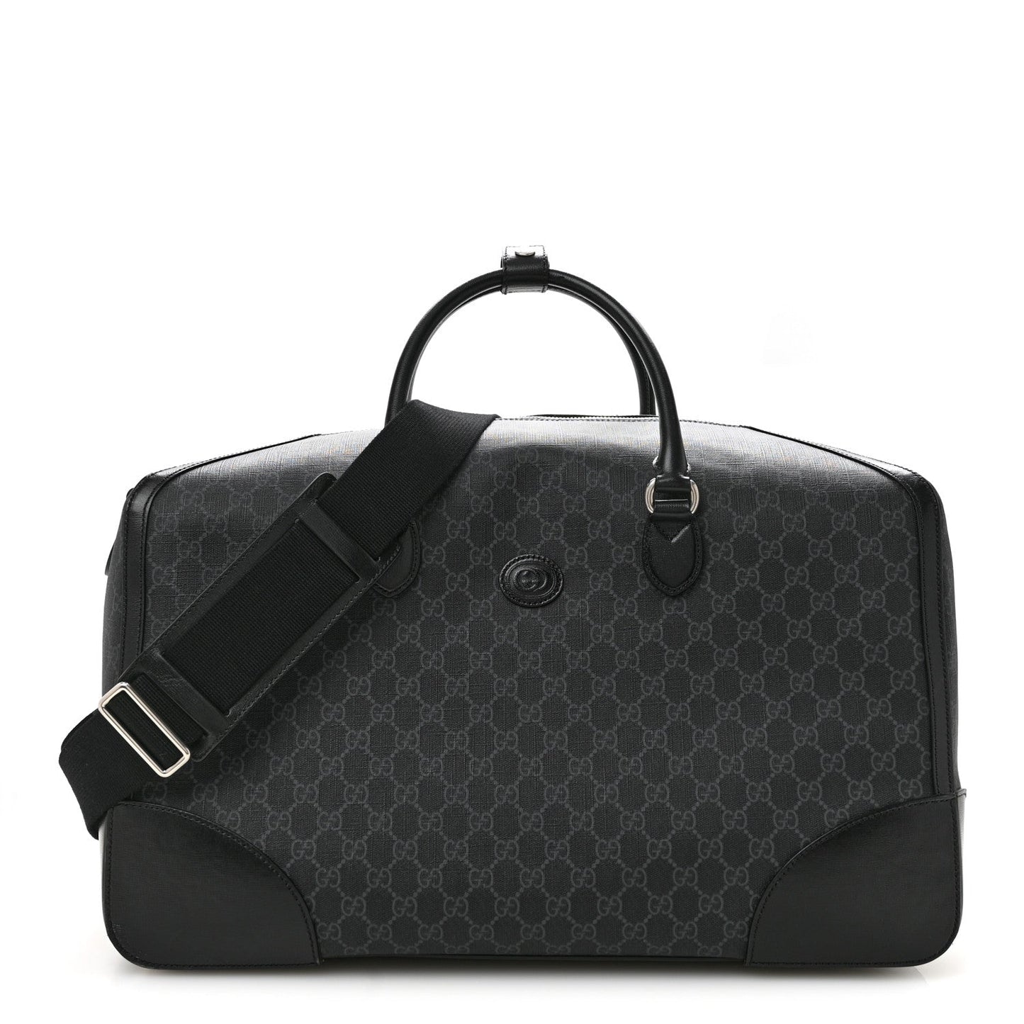 GG Supreme Monogram Azalea Calfskin Retro Interlocking G Large Duffle Bag Black Grey