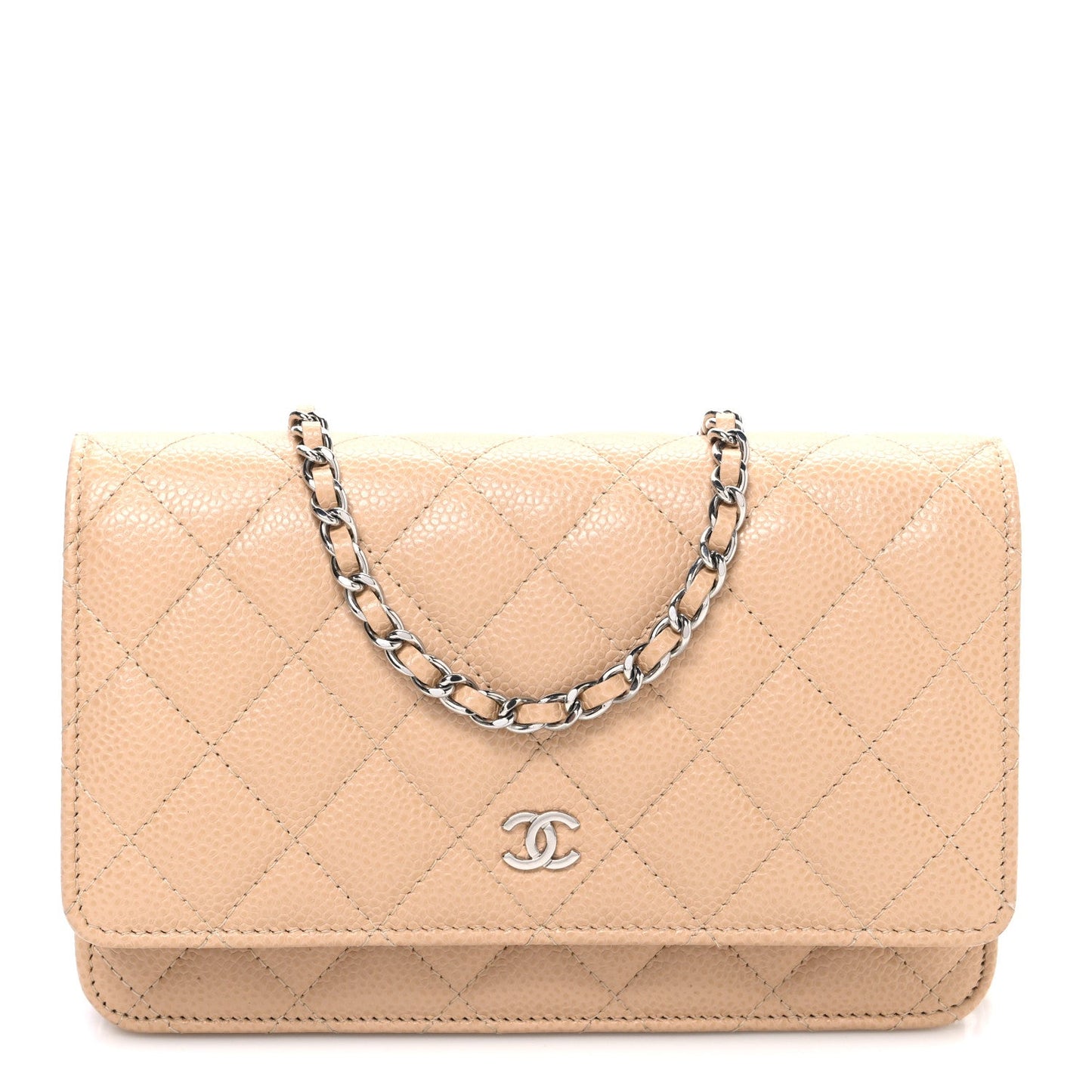 Caviar Quilted Wallet on Chain WOC Beige
