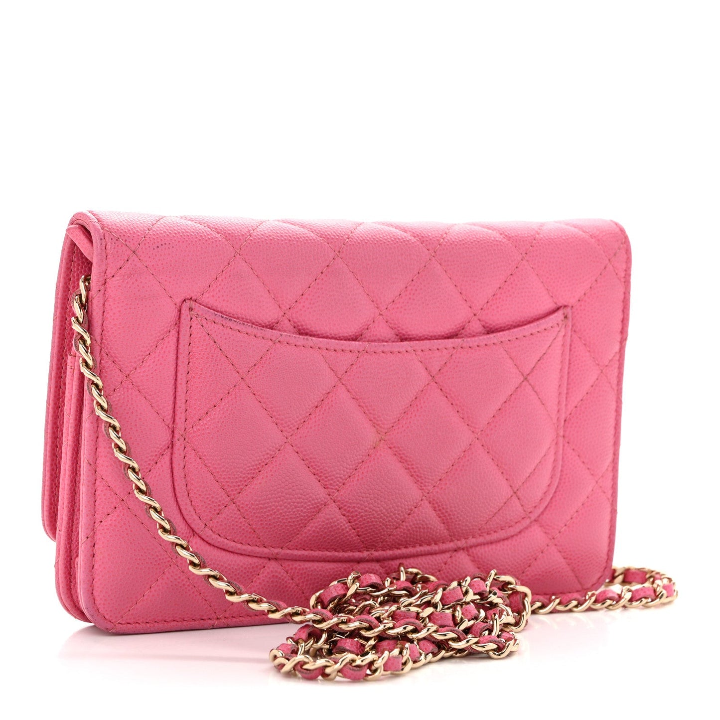 Caviar Quilted Wallet on Chain WOC Pink