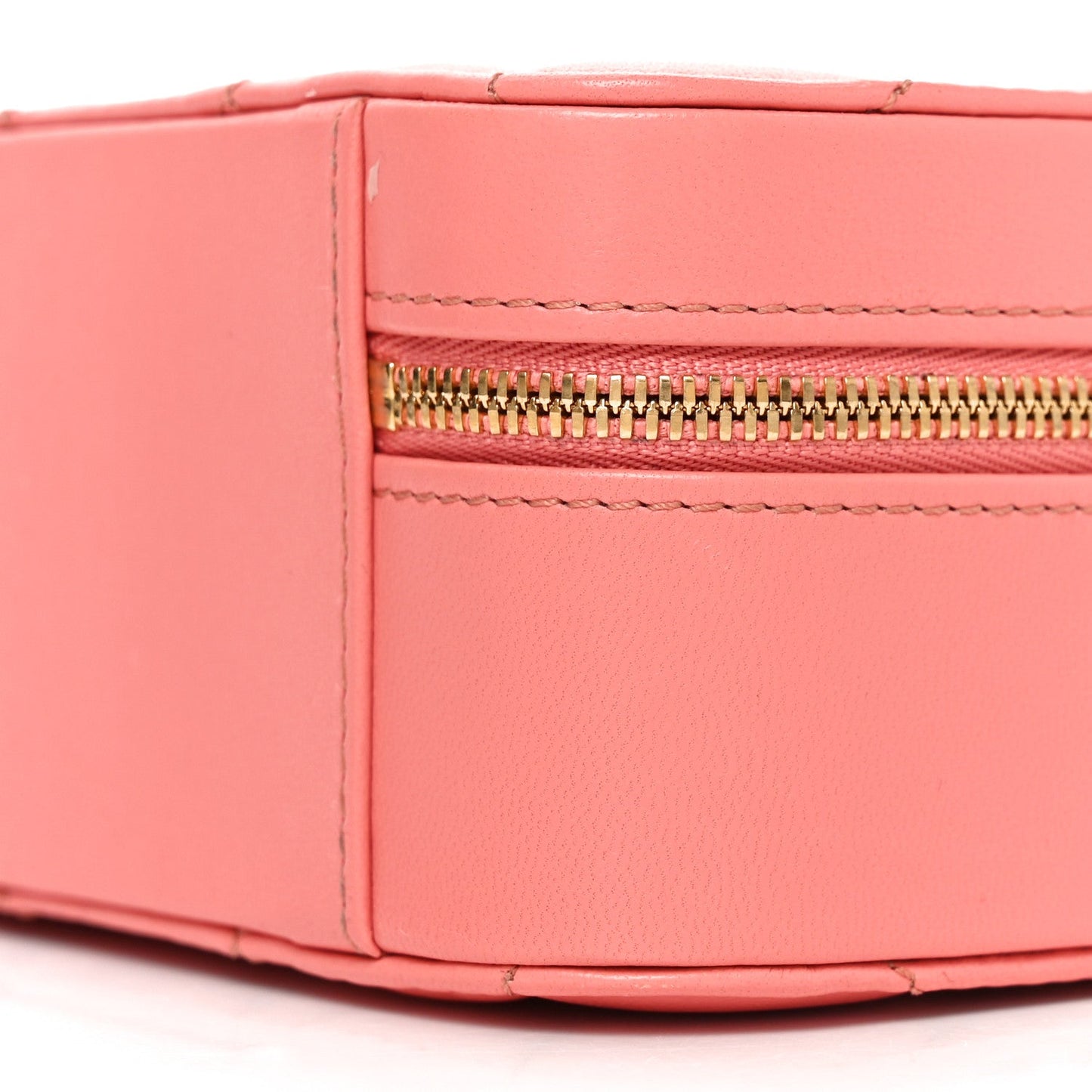 Lambskin Quilted Top Handle Small Vanity Case Pink