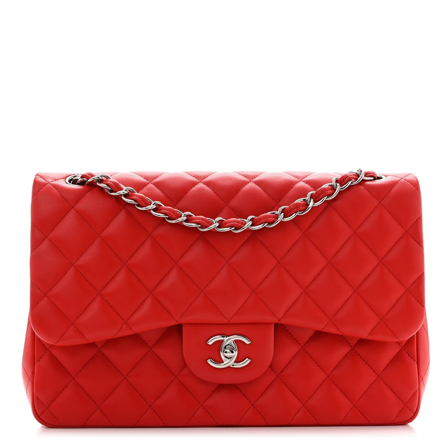 Lambskin Quilted Jumbo Double Flap Red