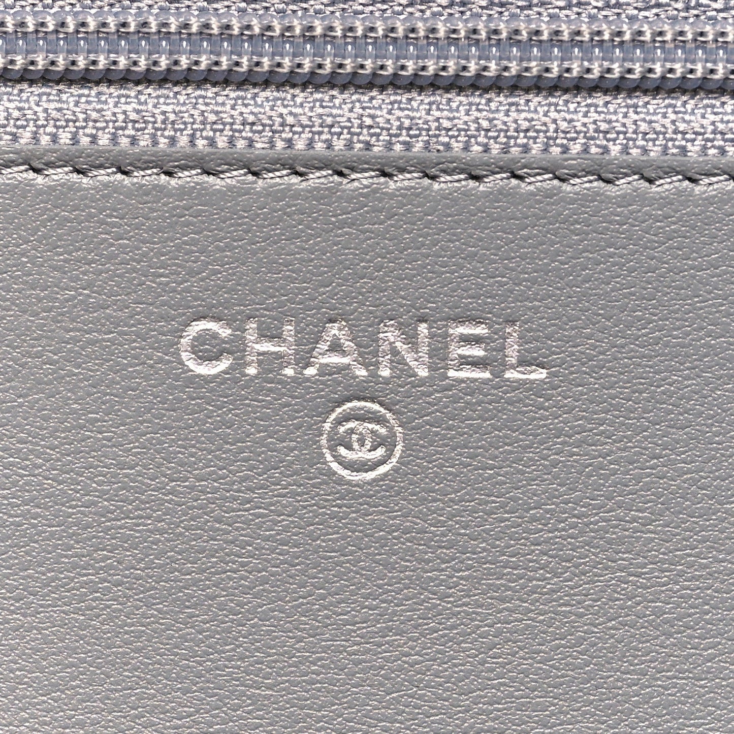 Caviar Chevron Quilted Boy Wallet On Chain WOC Grey