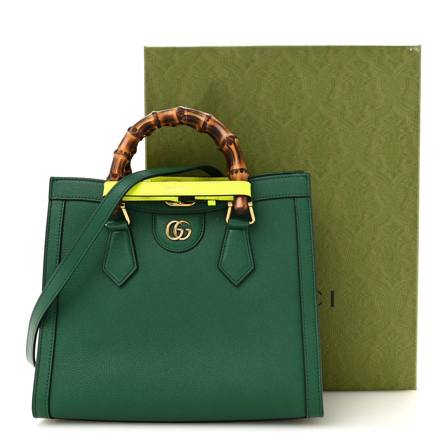 Wonka Grain Calfskin Small Diana Tote Bag Green Yellow Fluo
