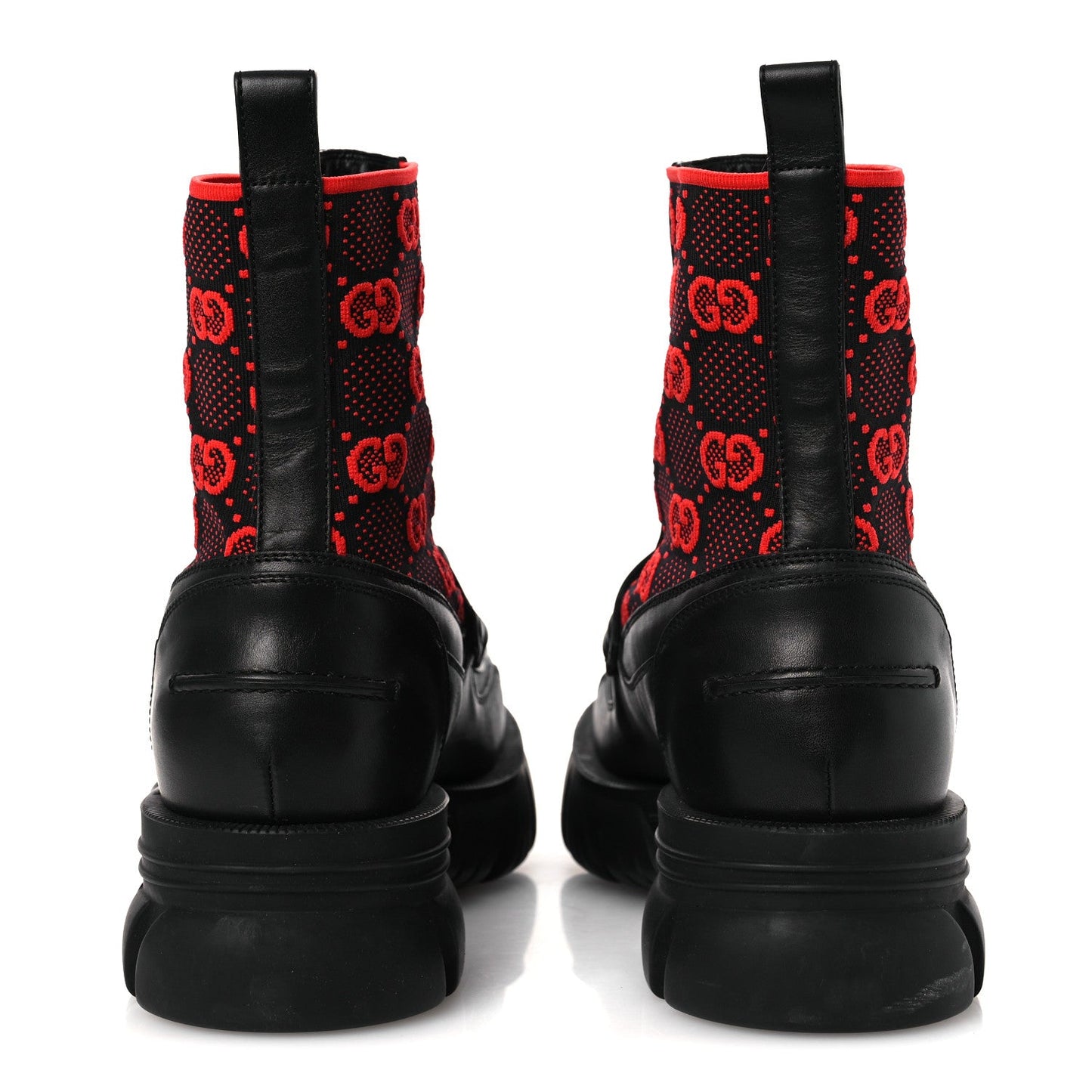 Quebec Calfskin Technical Jersey Knit GG Monogram Mens Horsebit Ankle Boots 11.5 Black Light Hibiscus Red