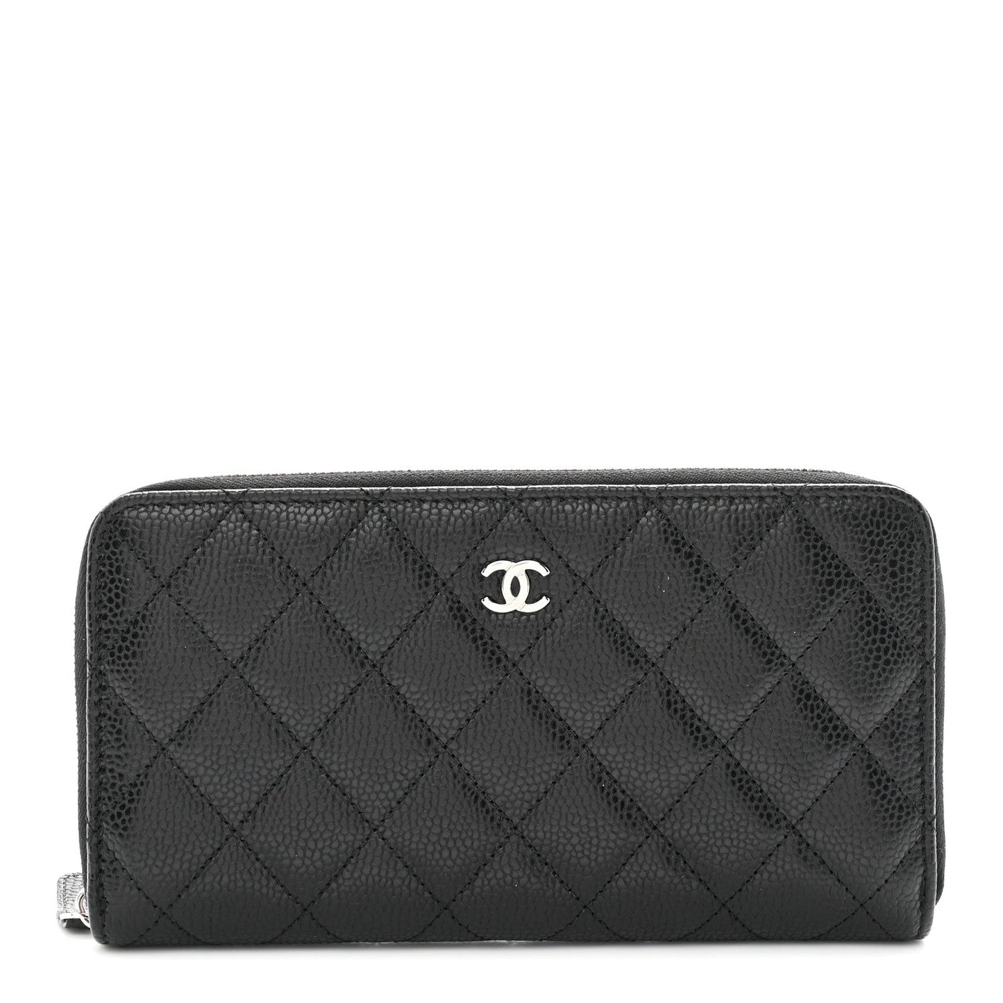 Caviar Quilted Large Gusset Zip Around Wallet Black