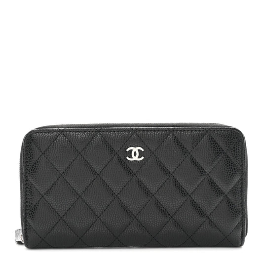 Caviar Quilted Large Gusset Zip Around Wallet Black