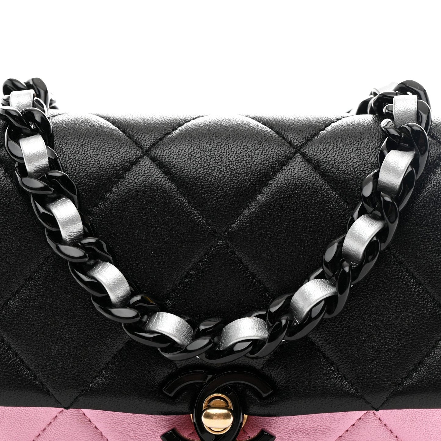 Lambskin Quilted Mini Lacquered Chain Flap Black Pink Beige Silver