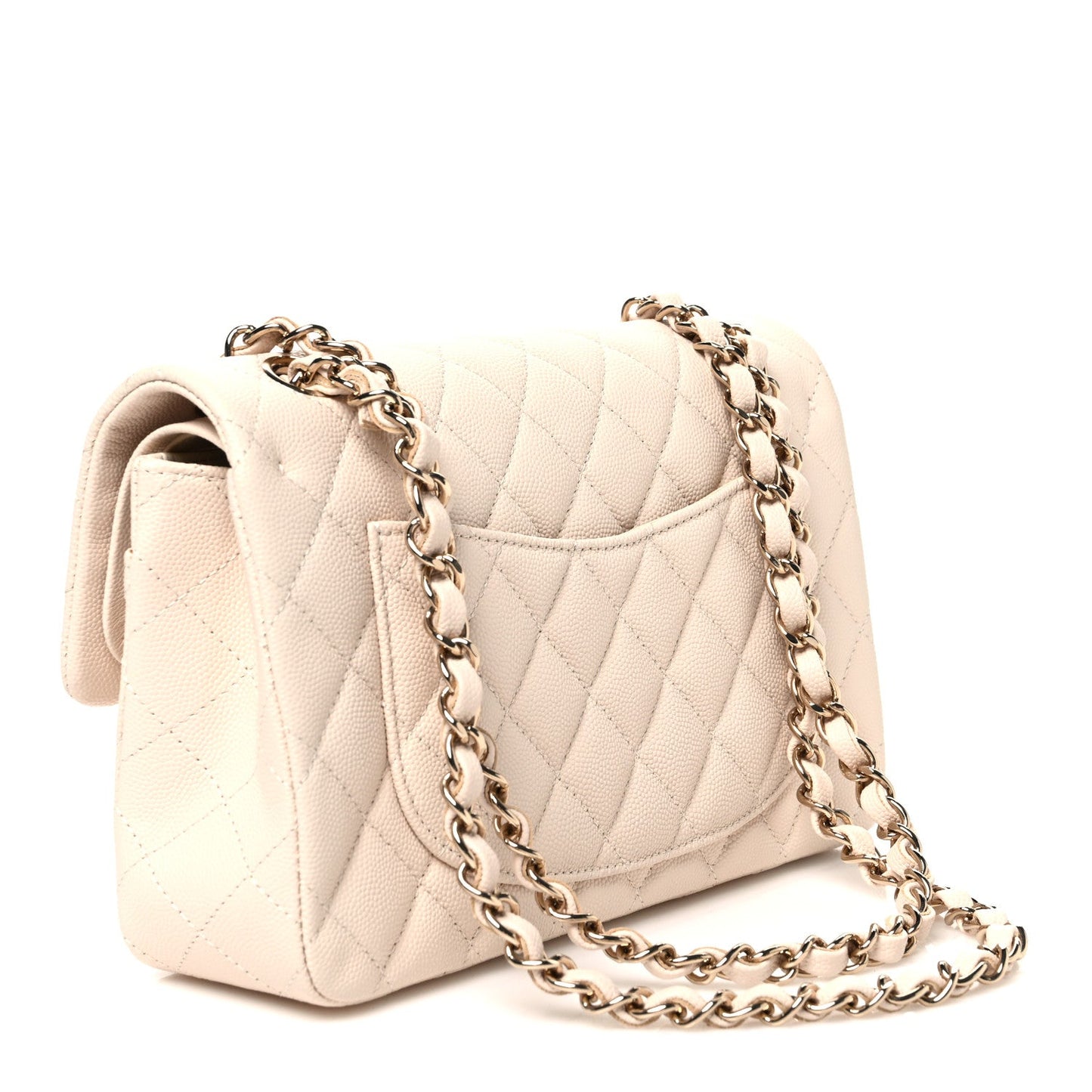 Caviar Quilted Small Double Flap Light Beige