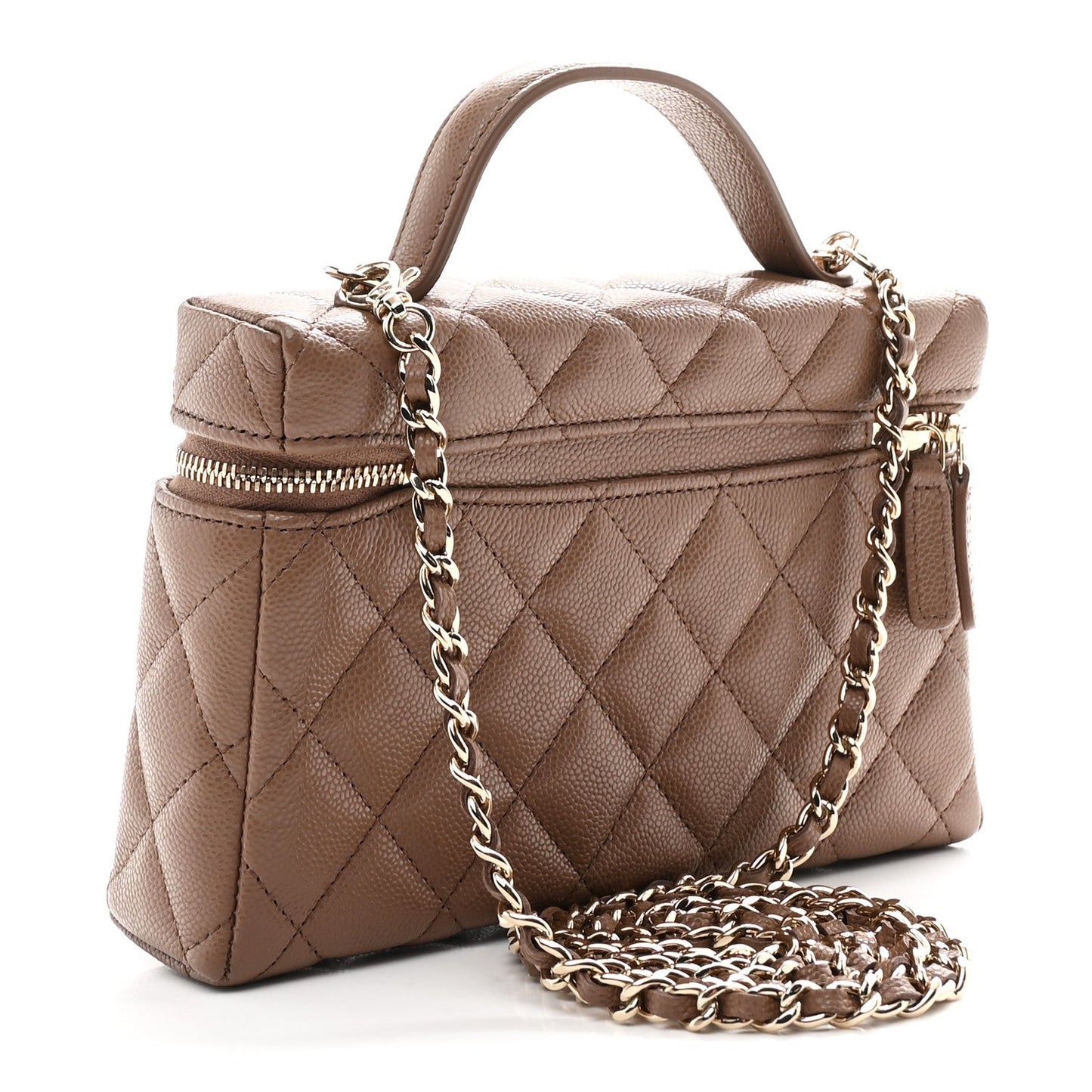 Caviar Quilted Top Handle Slim Vanity With Chain Dark Beige Dark Beige