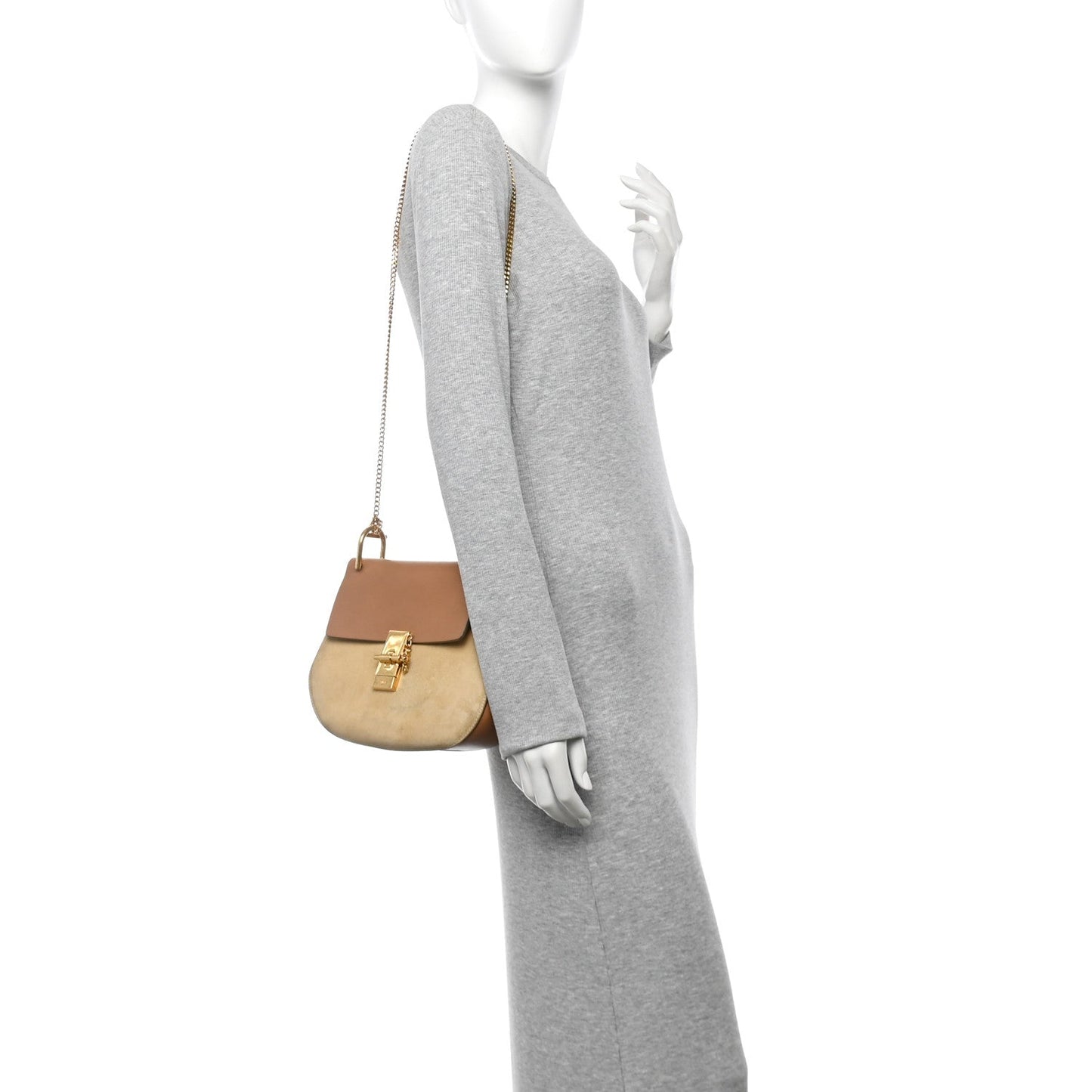 Suede Smooth Calfskin Drew Shoulder Bag Milky Coffee