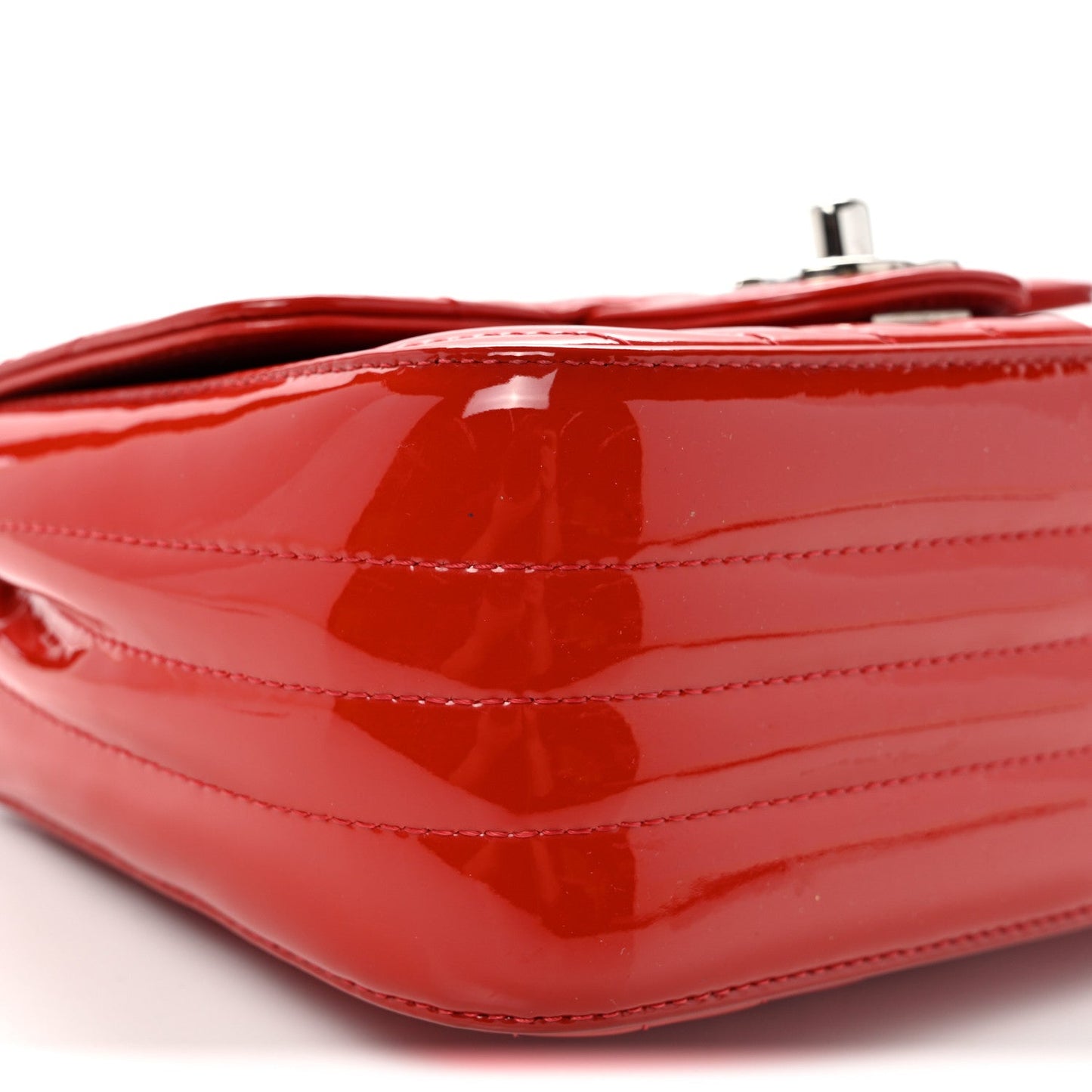 Patent Chevron Quilted Mini Square Flap Red