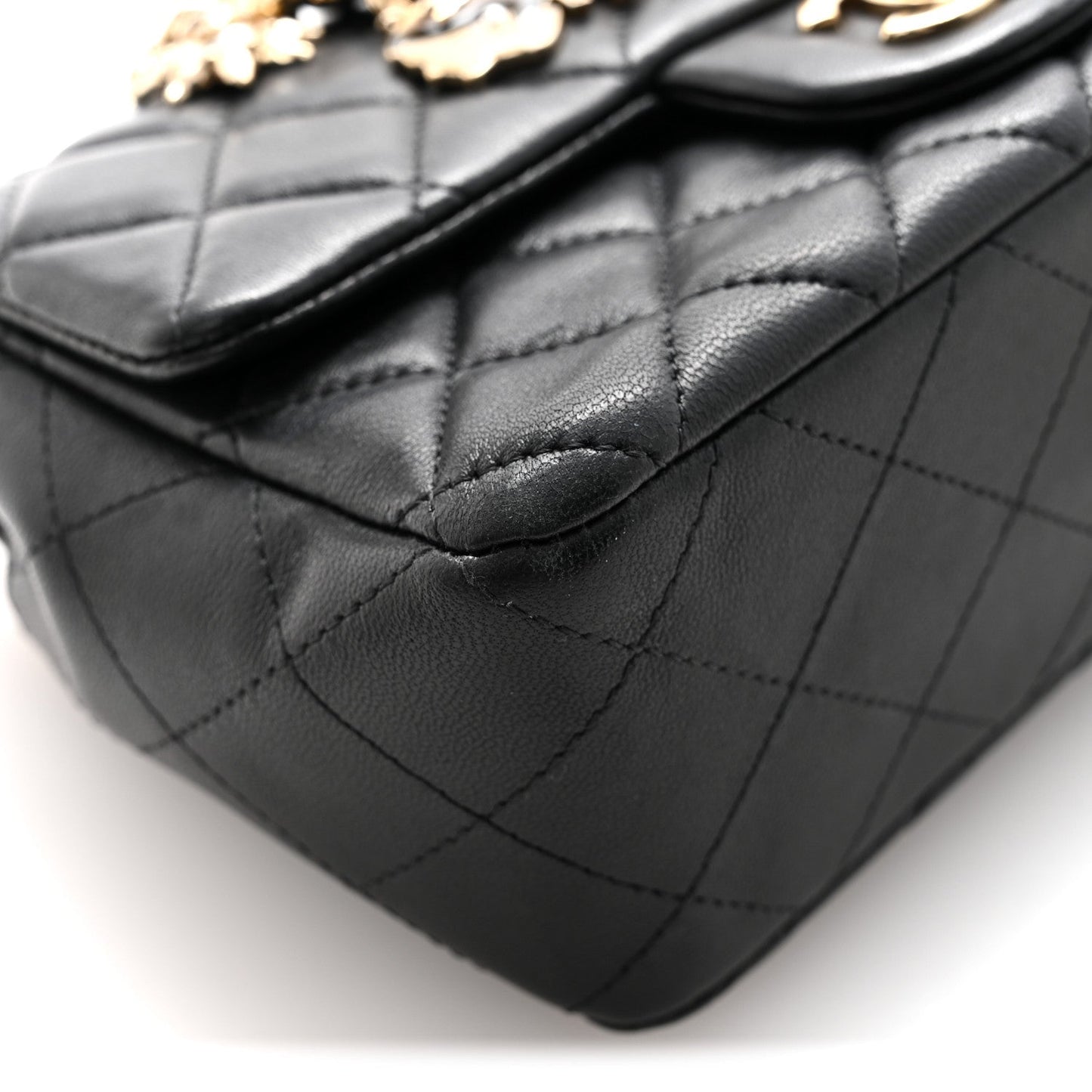 Lambskin Quilted Mini Coco Charms Rectangular Flap Black