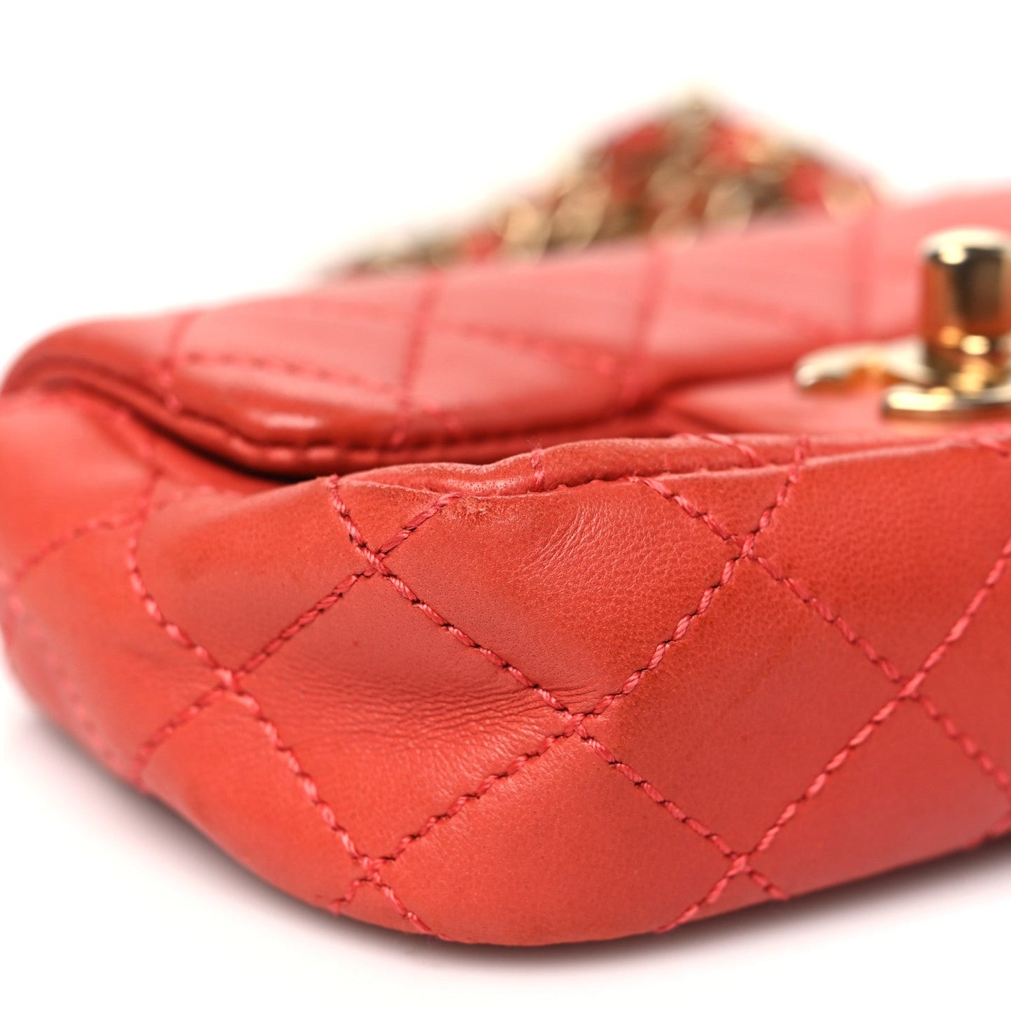 Lambskin Quilted Extra Mini Cruise Charm Flap Coral