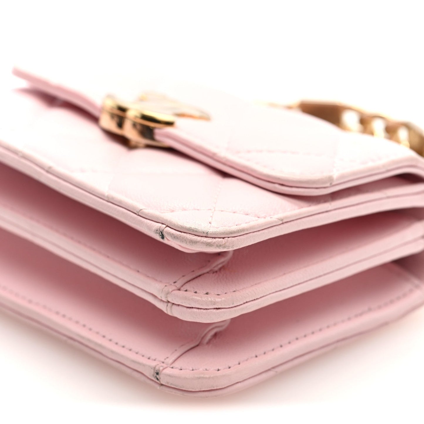 Lambskin Quilted Pick Me Up Clutch With Chain Pink