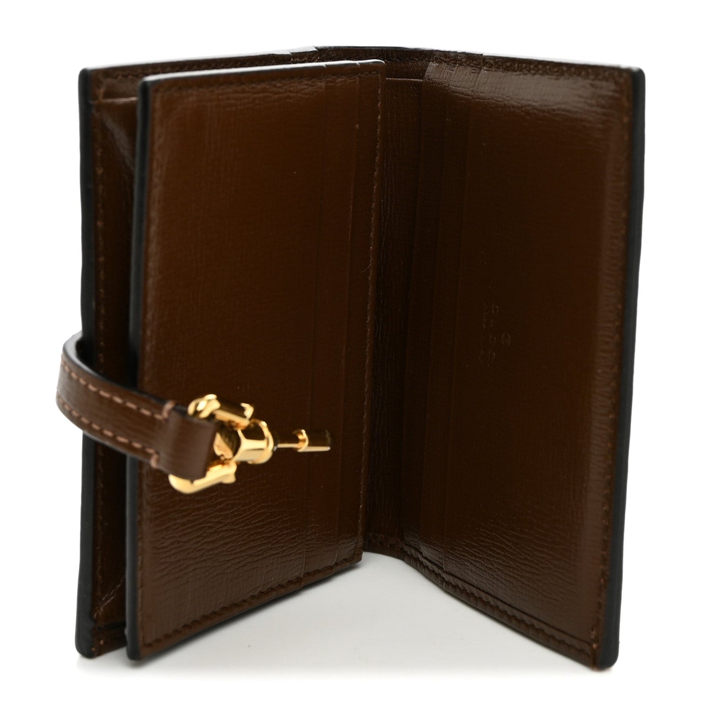GG Supreme Monogram Textured Dollar Calfskin Web Jackie 1961 Card Case Beige Ebony Brown Sugar