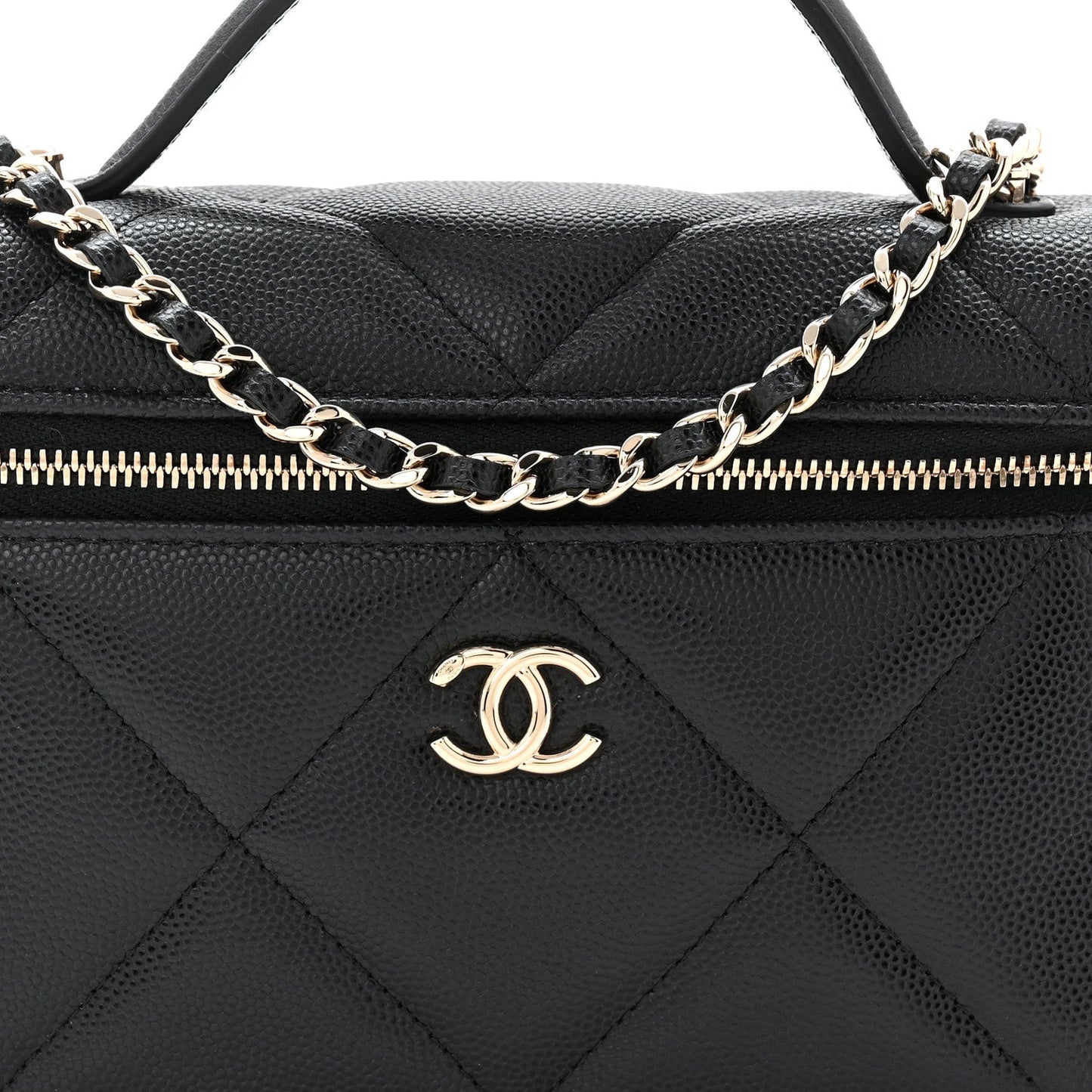 Caviar Quilted Top Handle Slim Vanity With Chain Black