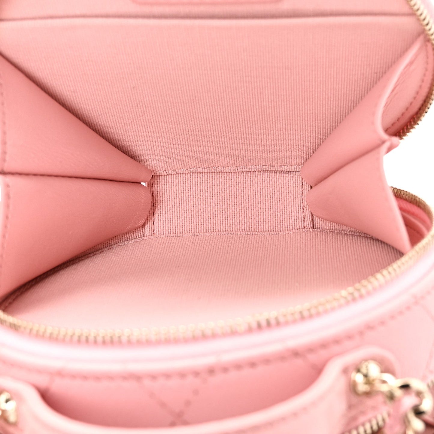 Caviar Quilted Round Handle With Care Vanity With Chain Pink