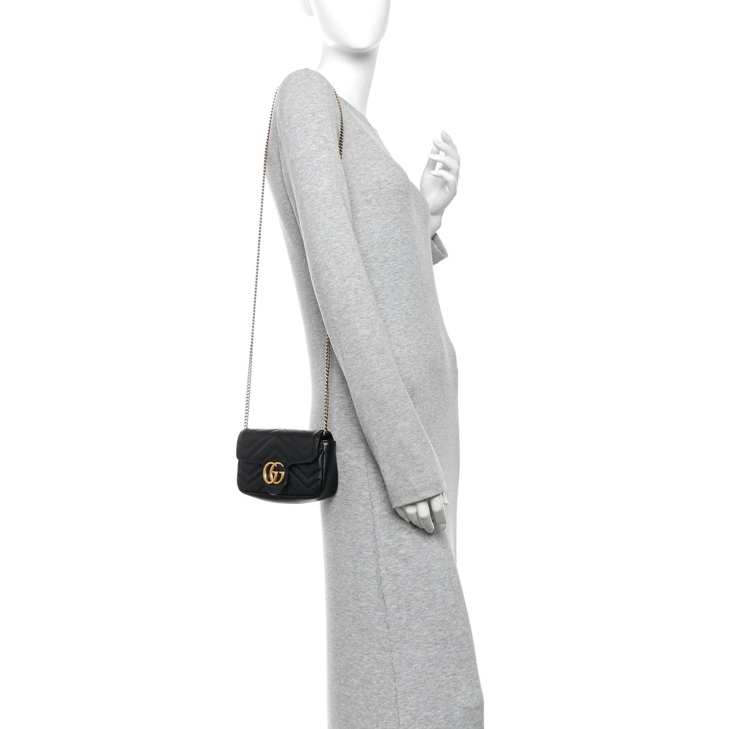 Calfskin Matelasse Super Mini GG Marmont Shoulder Bag Black