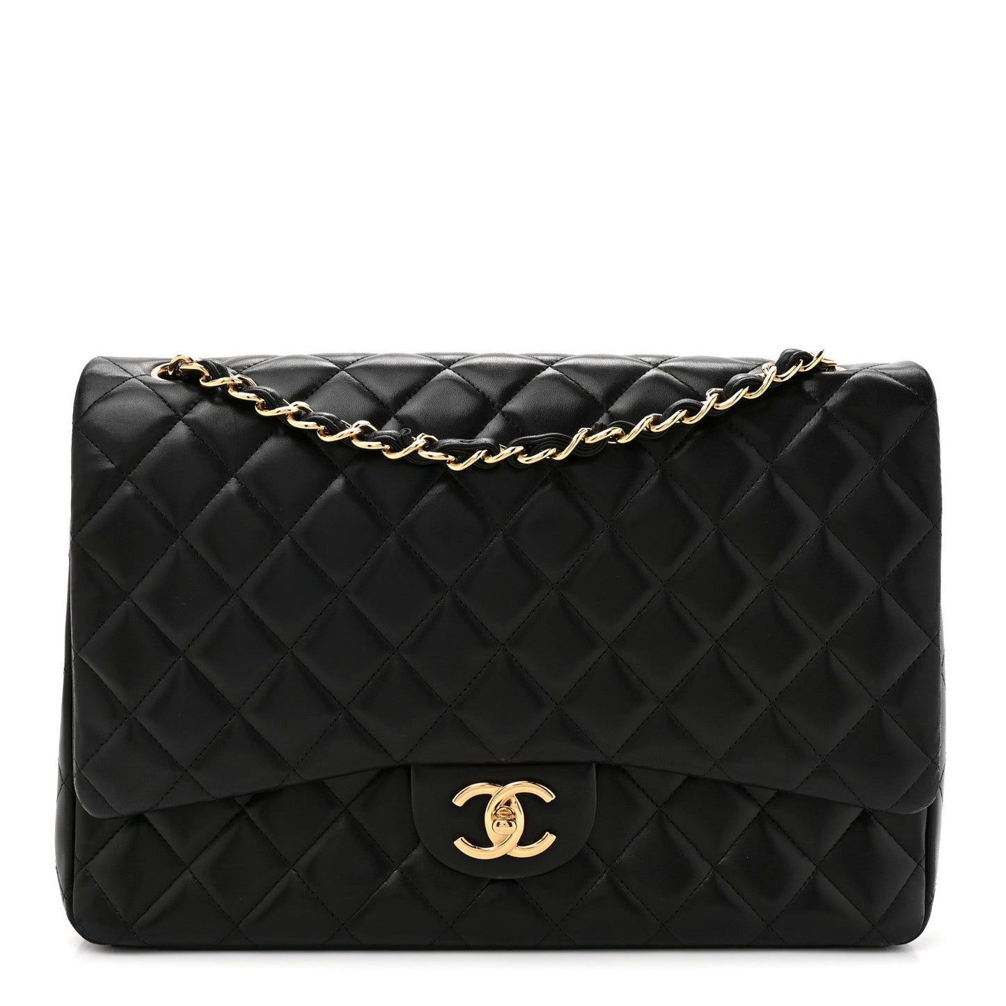 Lambskin Quilted Maxi Double Flap Black