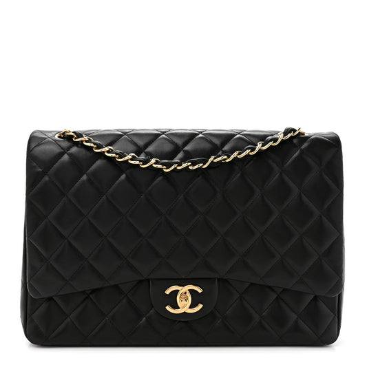 Lambskin Quilted Maxi Double Flap Black