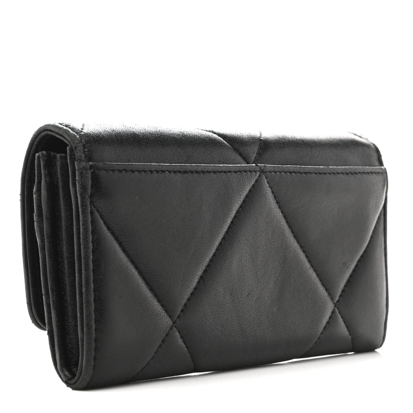 Shiny Goatskin Quilted Chanel 19 Flap Wallet Black