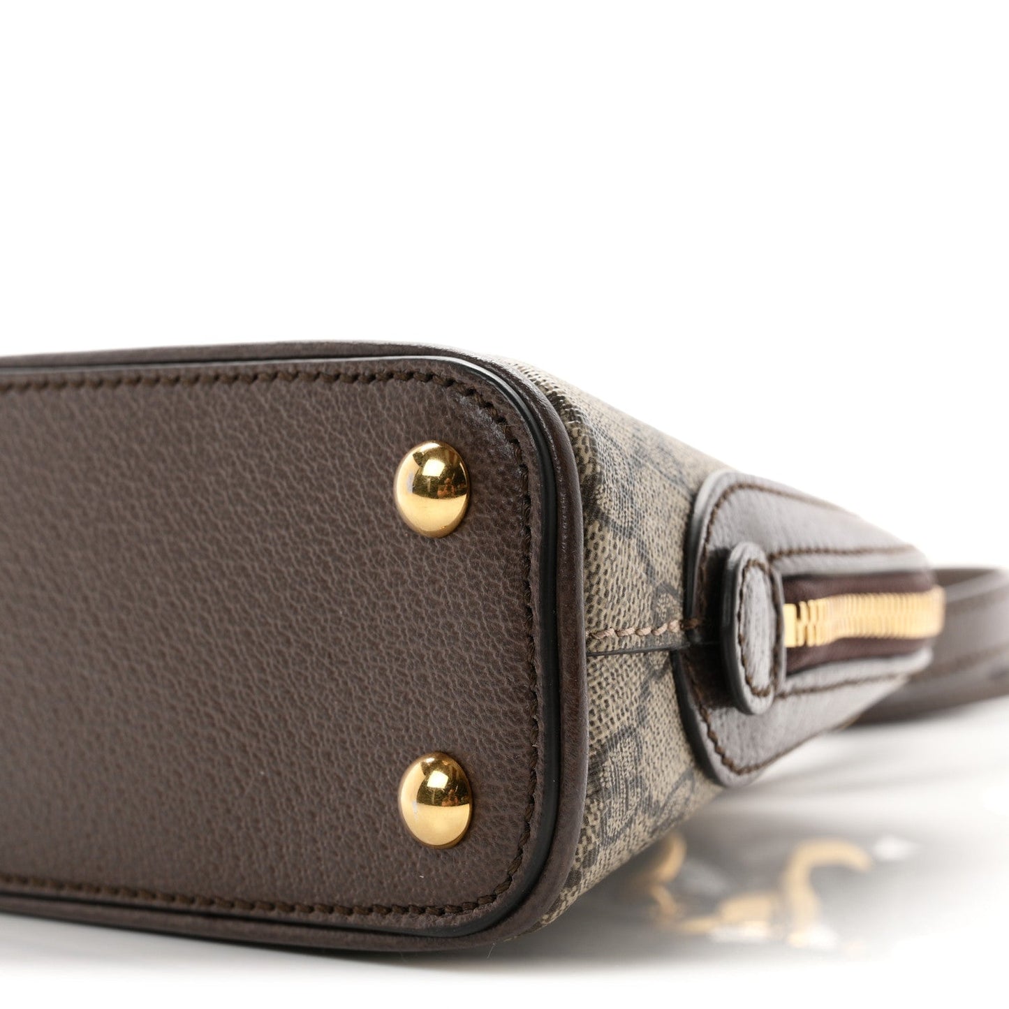 GG Supreme Monogram Textured Dollar Calfskin Web Medium Ophidia Top Handle Bowler Bag Beige Ebony New Acero