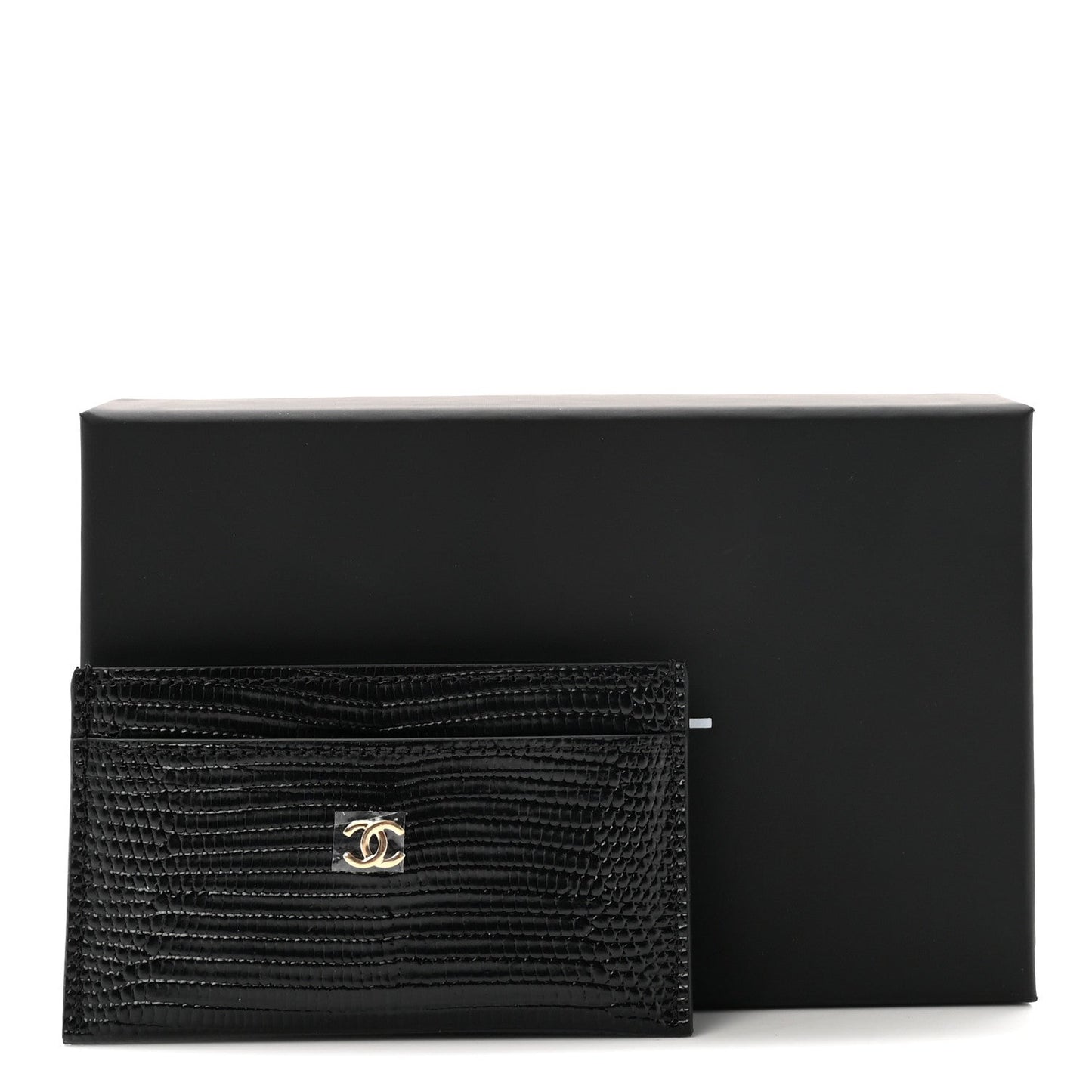Calfskin Lizard Embossed Card Holder Black