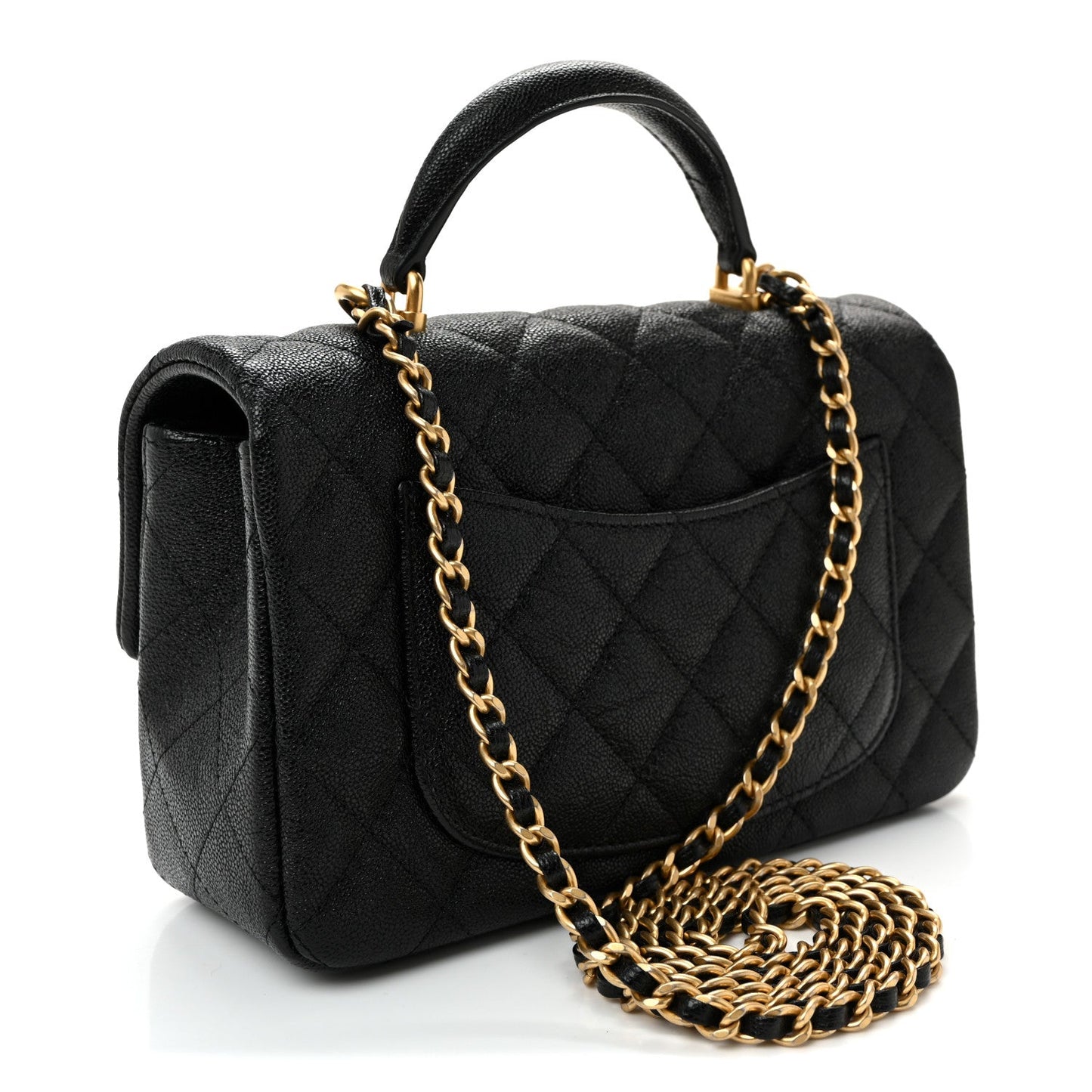 Caviar Quilted Mini Top Handle Rectangular Flap Black