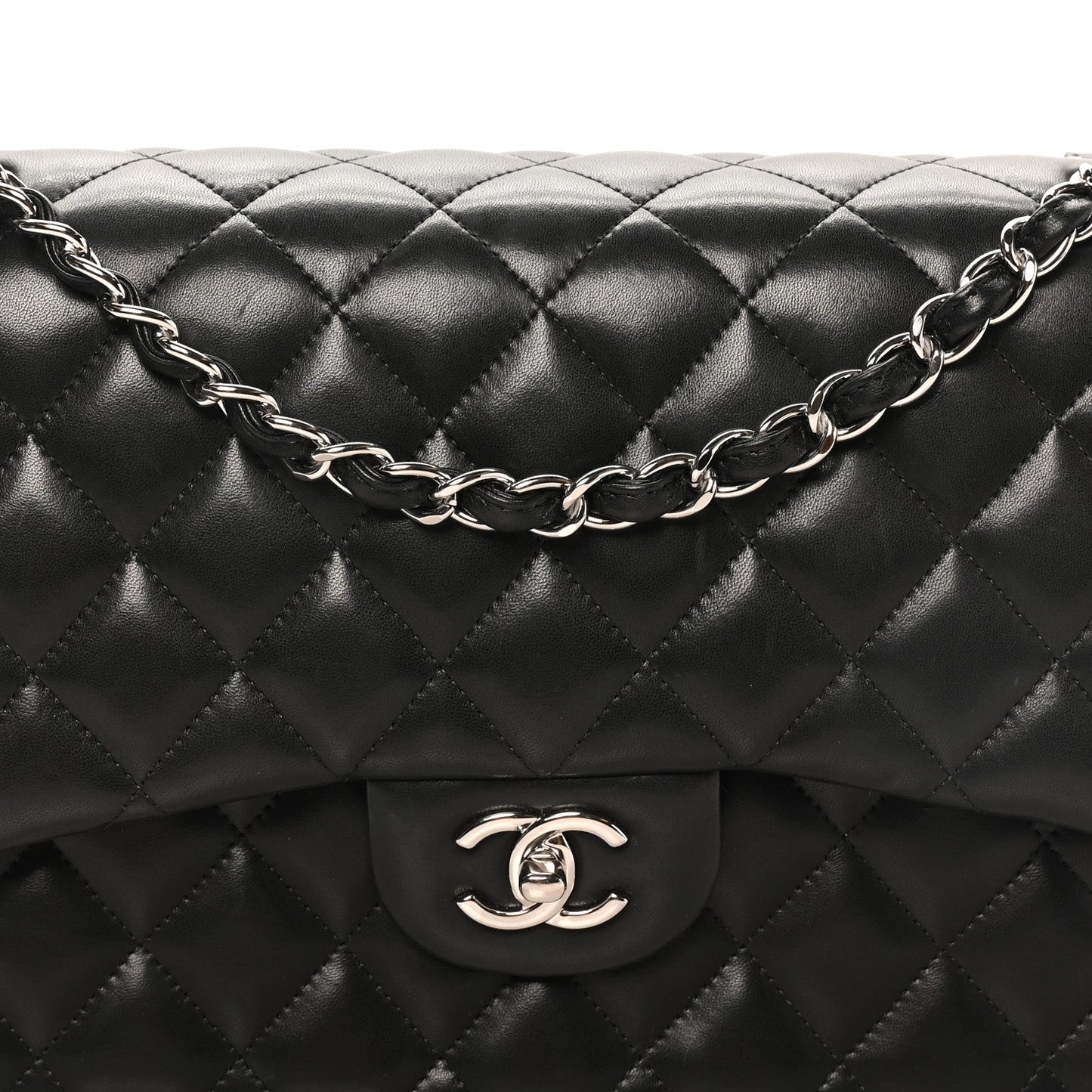 Lambskin Quilted Jumbo Double Flap Black