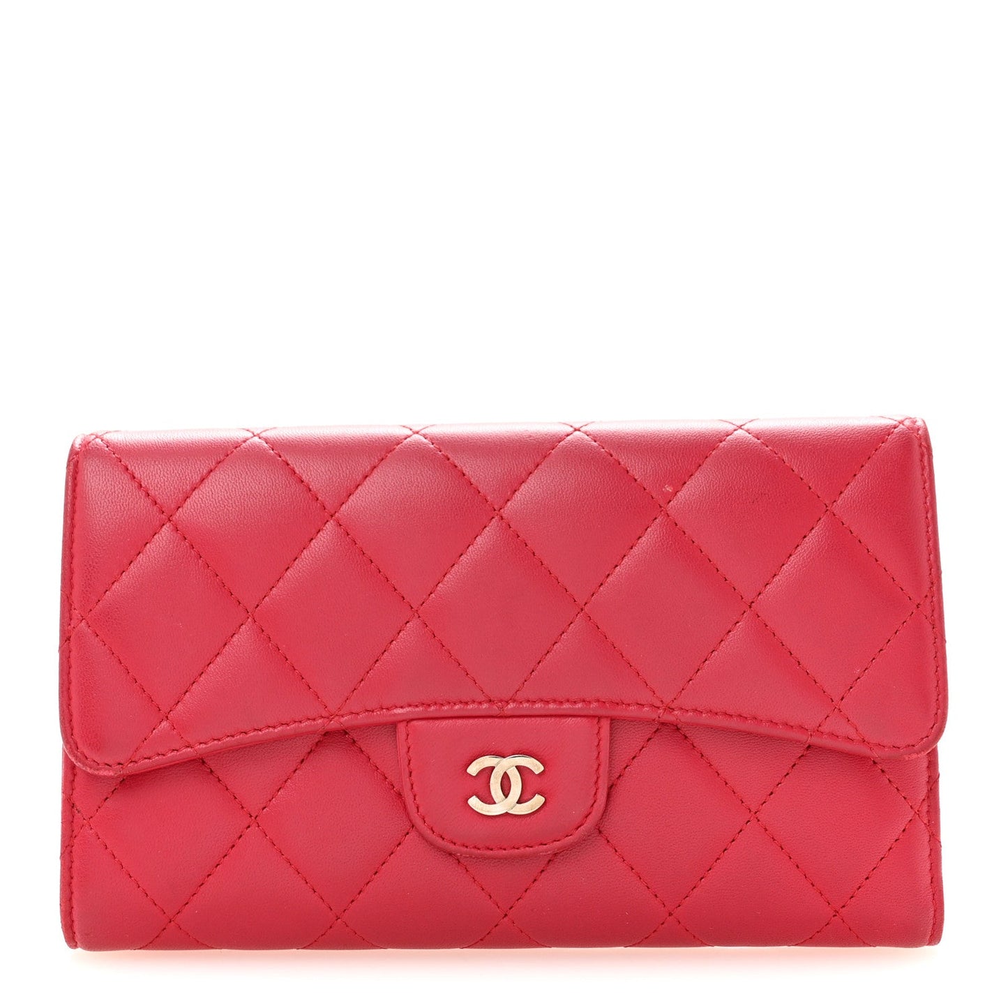 Lambskin Quilted Large Flap Wallet Dark Pink