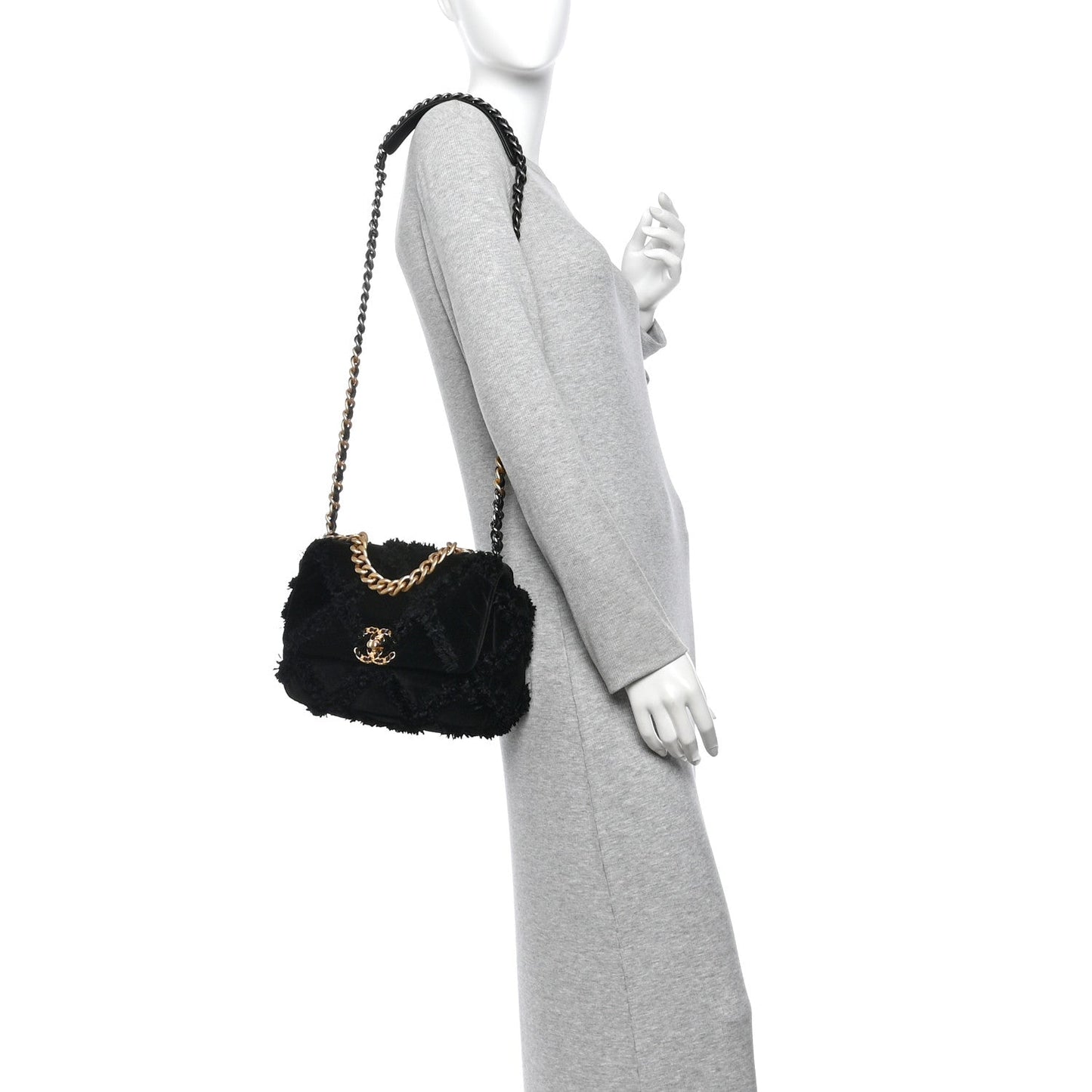 Cotton Canvas Quilted Medium Chanel 19 Flap Black