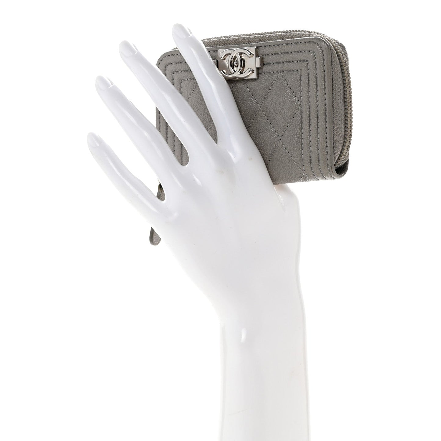 Caviar Quilted Boy Zip Around Coin Purse Wallet Grey