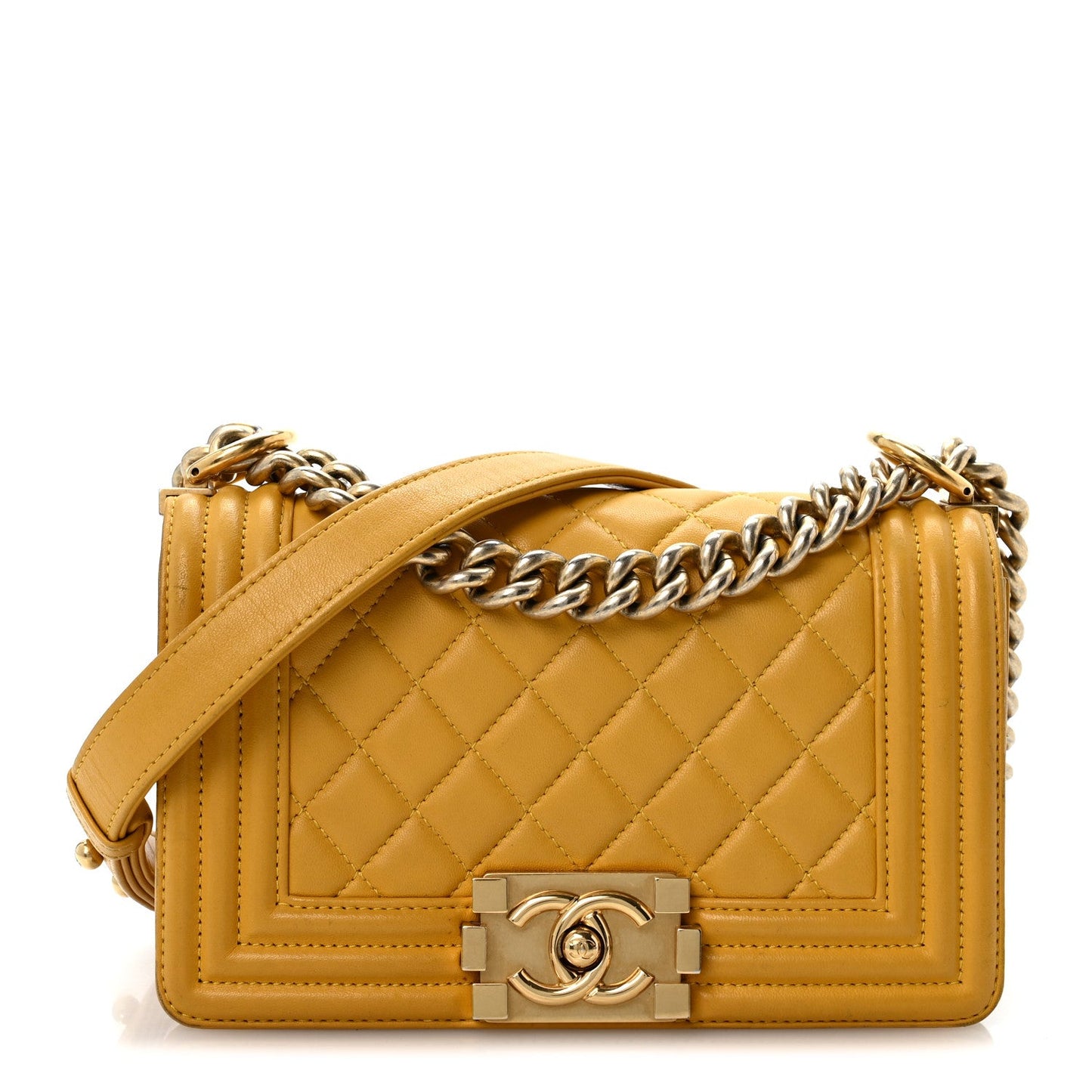 Lambskin Quilted Small Boy Flap Yellow