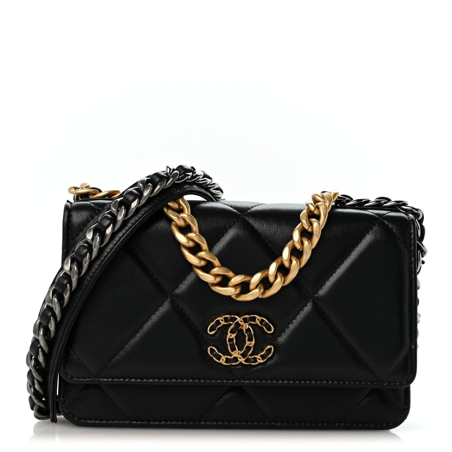 Lambskin Quilted Chanel 19 Wallet On Chain WOC Black