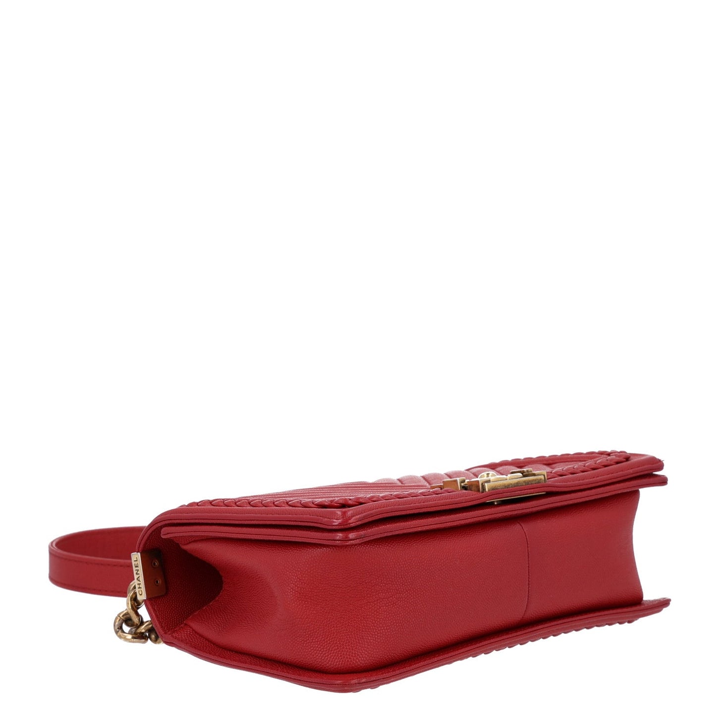 Caviar Chevron Quilted Braided Medium Boy Flap Red