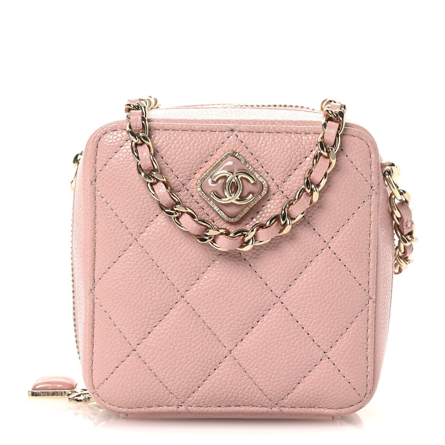 Caviar Quilted Clutch with Chain Light Pink