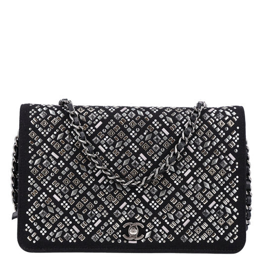Lambskin Embellished Quilted Wallet On Chain WOC Black