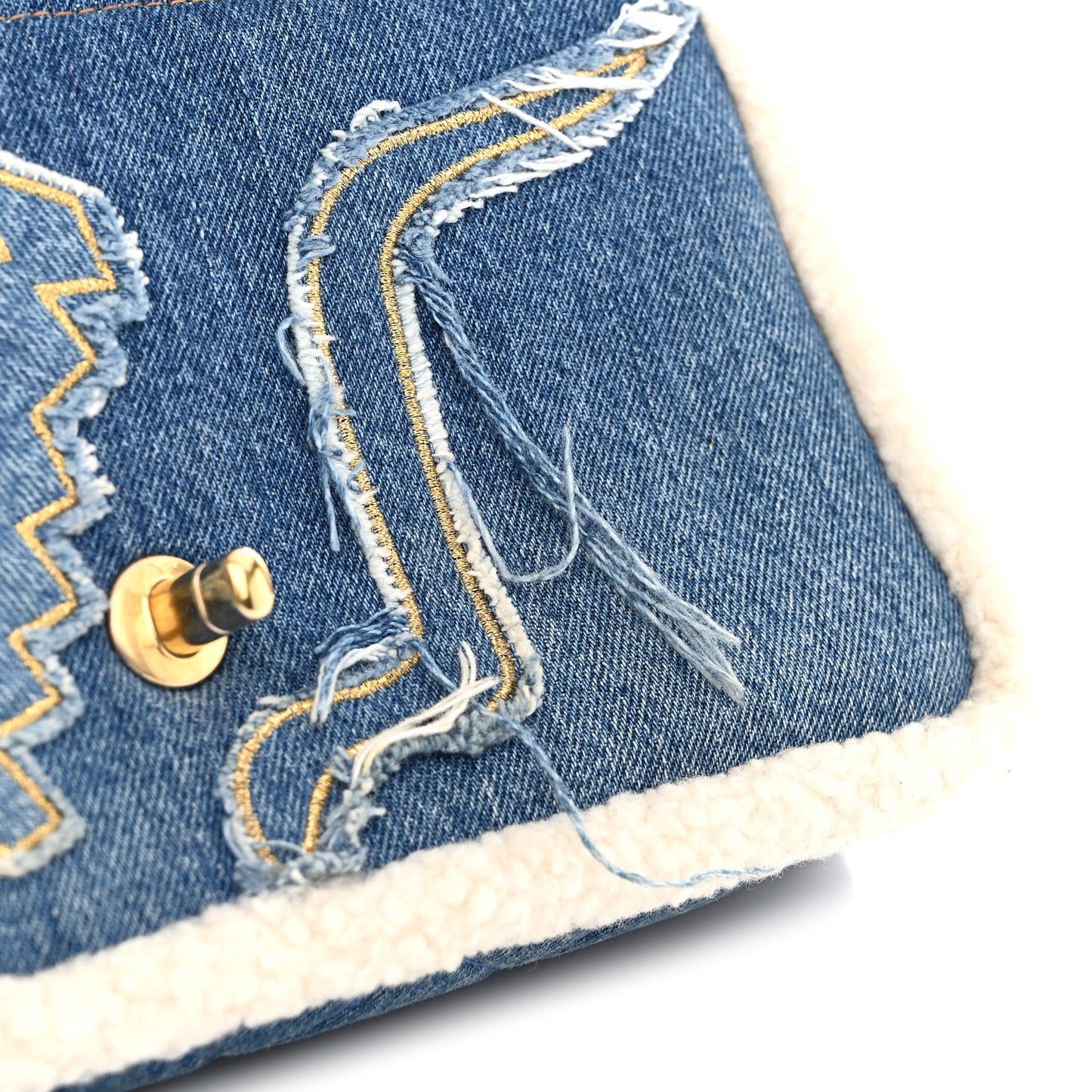 Denim Shearling Hieroglyph Flap Blue